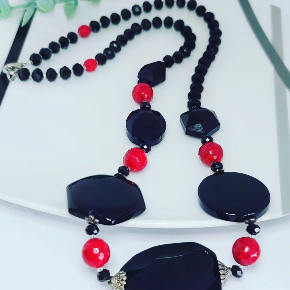 Black agate beads necklace